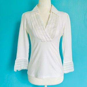 Anne Fontaine V Neck Cotton Stretch Blouse (size 38/US 4)